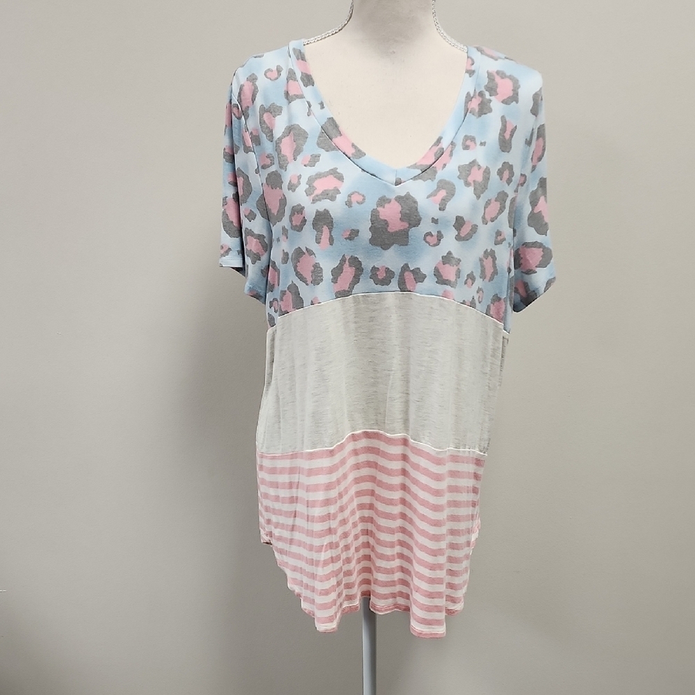 Honeyme Blue and Pink Leopard Block Tee
